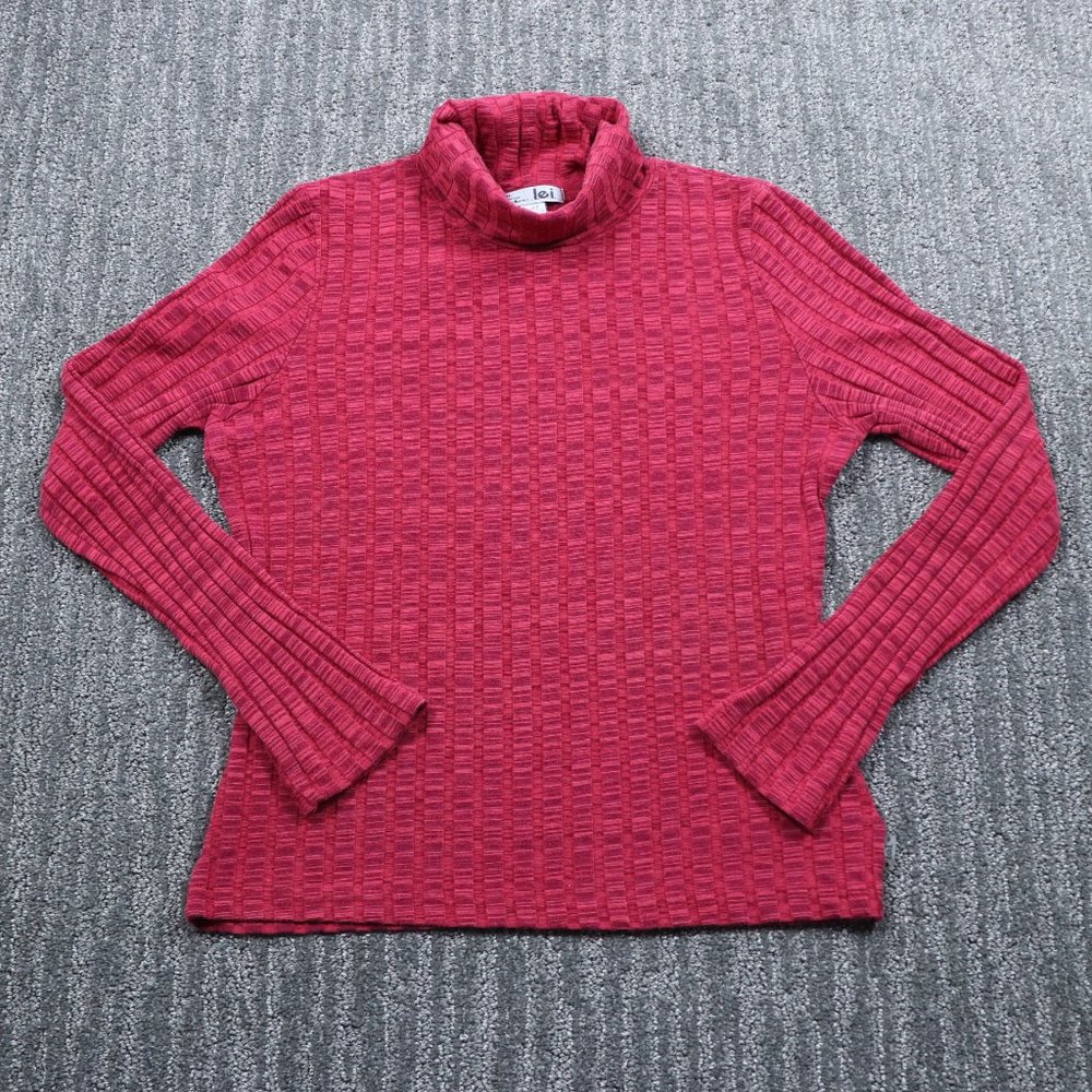 l.e.i. Womens Red Long Sleeve Turtleneck Large Classic Academia Preppy